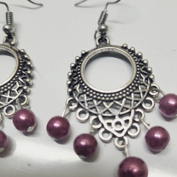 * Dangle Silverstone purple bead 2" earrings - Picture 5 of 7